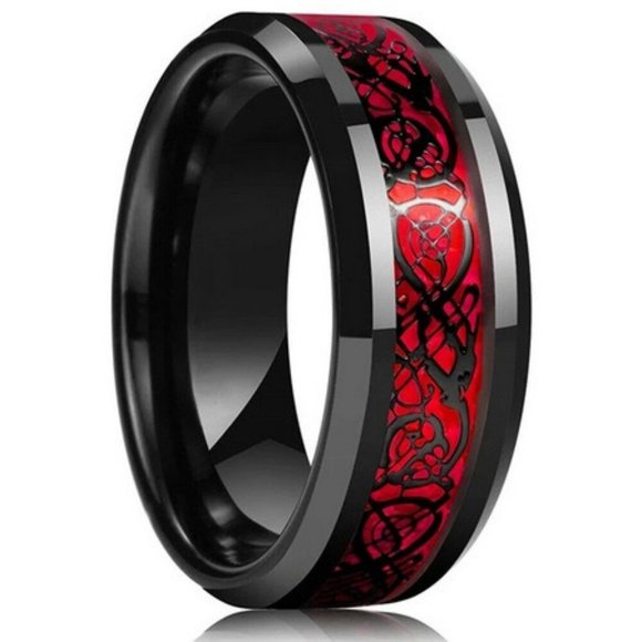 Other - DESIGNER MODERN DRAGON BLACK STAINLESS STEEL/RED OPAL MENS BAND RING SZ 10**NEW!